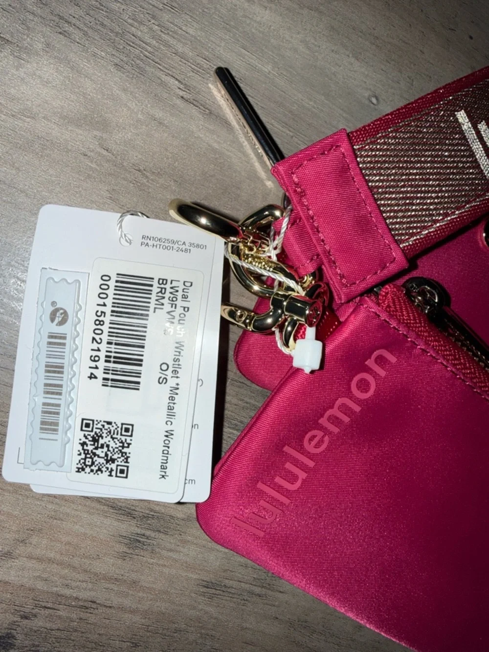Lululemon Dual Pouch Wristlet Berry Rumble Metallic Wordmark - Picture 2 of 3